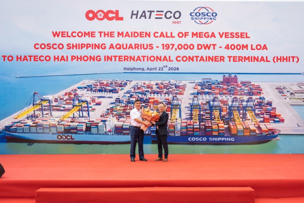 Cảng container quốc tế Hateco Hải Phòng đón siêu tàu COSCO SHIPPING AQUARIUS